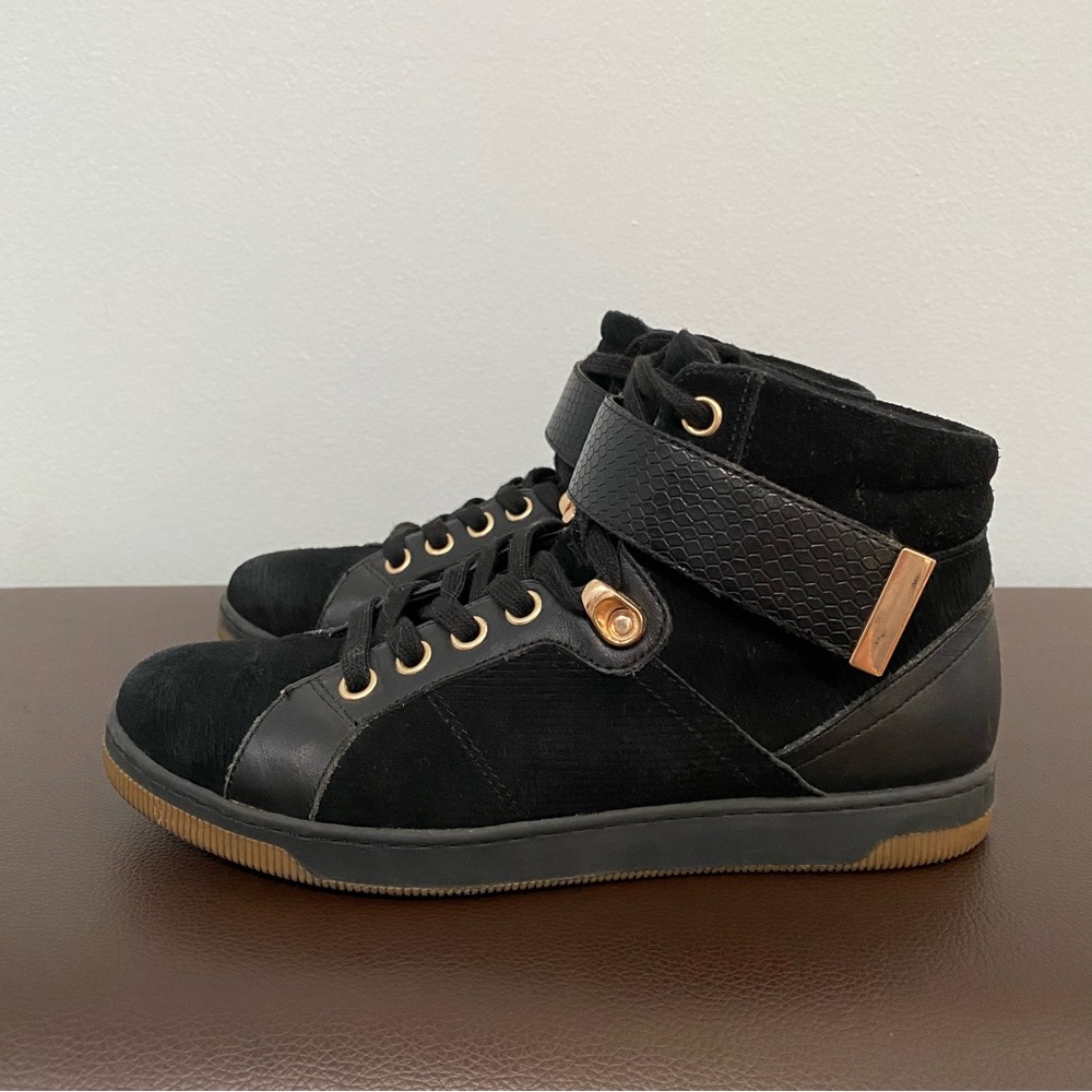 Aldo Almoza-91 Gold Grommets Black Suede Hi- Top Sneakers Size 5